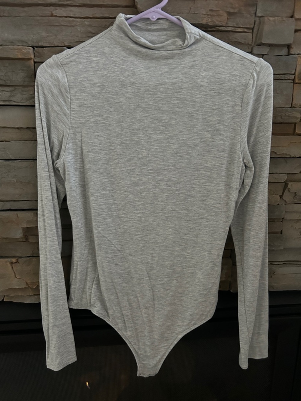 Express Light Gray Long Sleeve Mock Neck Bodysuit